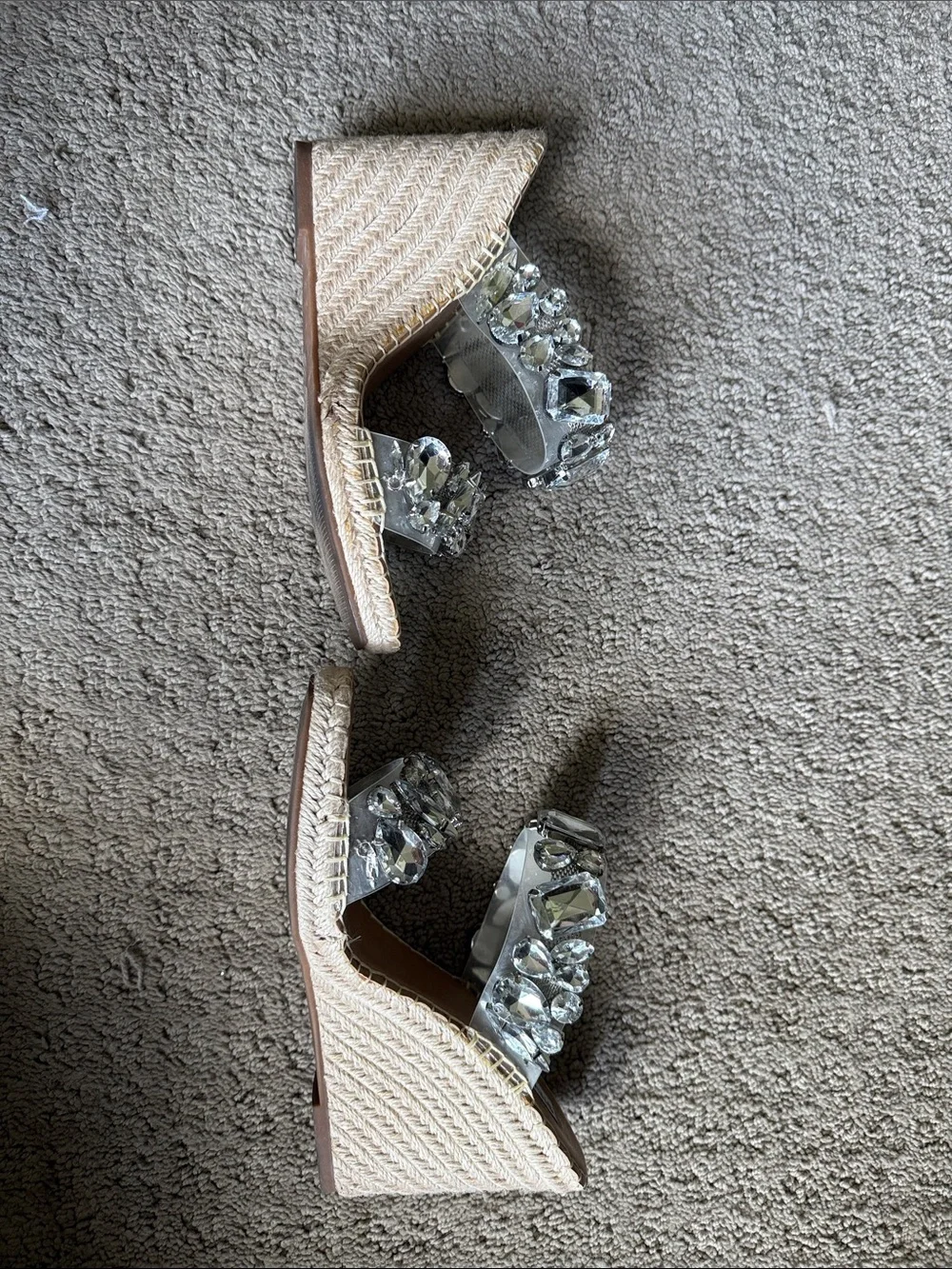 Steve Madden Clear Jeweled Slide Sandals with Tan Footbed